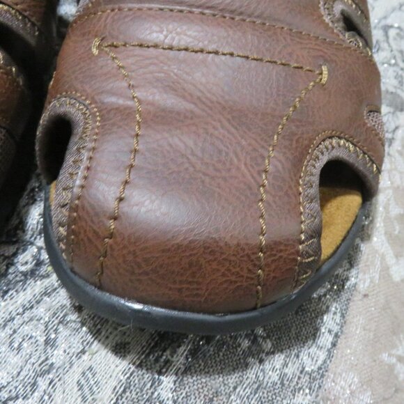 Nunn Bush Brown Leather Rio Grande Fisherman Toe Velcro closure Sandals Sz 13 M - Picture 3 of 15